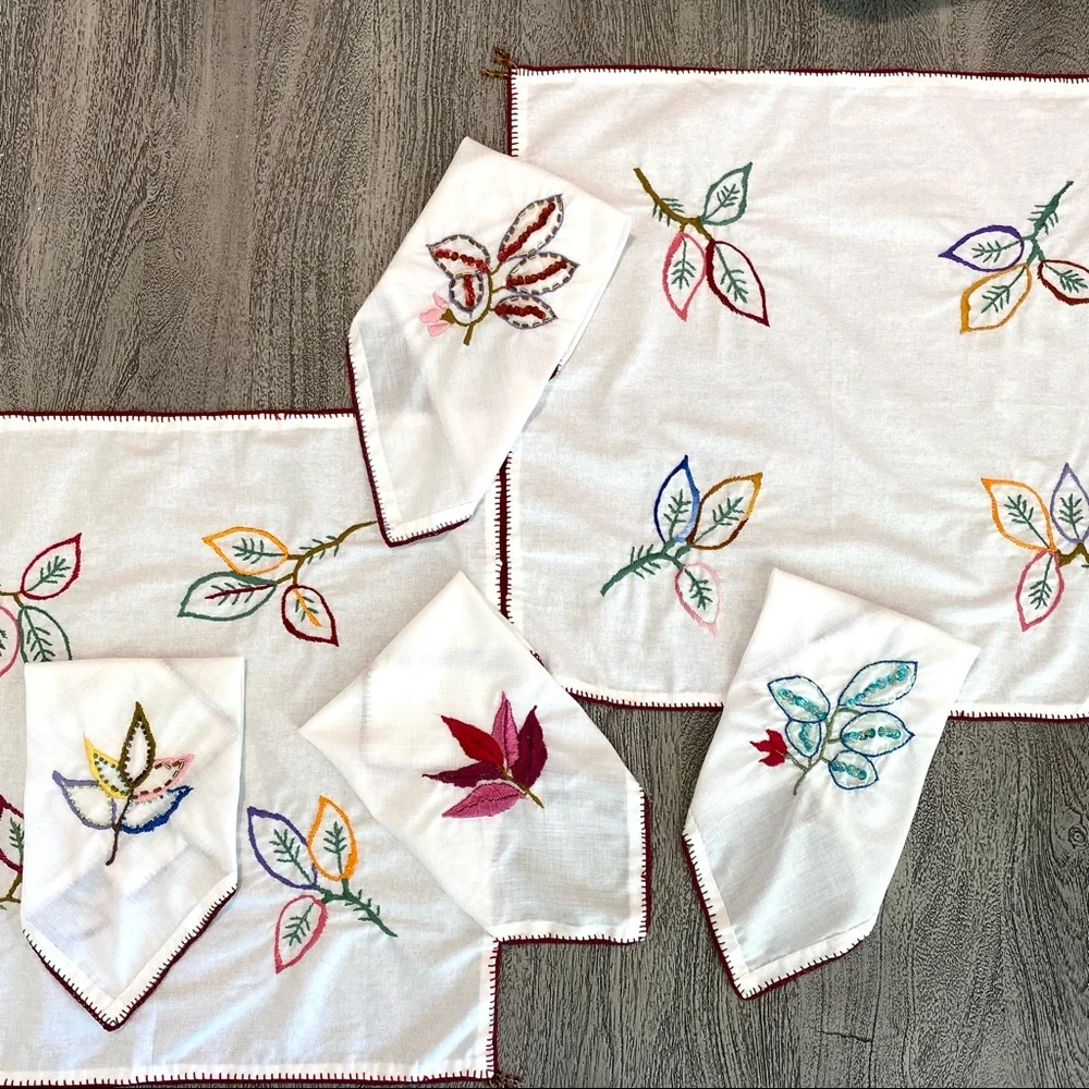 LAST CHANCE SALE! SET OF 2 Flowers Hand Embroidered Small Tablecloths